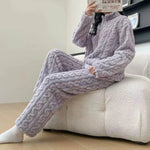Autumn And Winter New Twist Zipper Couple Fleece-lined Thick Coral Fleece Pajamas Homewear Loungewear Sleepwear For Sleeping - EX-STOCK Canada