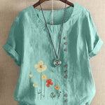 Casual Summer Beach Cotton And Linen Printed Elegant Short Sleeve blouse Top Women - EX-STOCK Canada