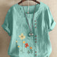 Casual Summer Beach Cotton And Linen Printed Elegant Short Sleeve blouse Top Women - EX-STOCK Canada