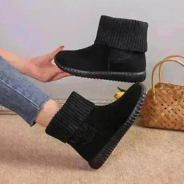 Flat Ankle Boots With Reversible Knitted Design Winter Fashion Comfortable Snow Boot For Women Shoes - EX-STOCK CANADA