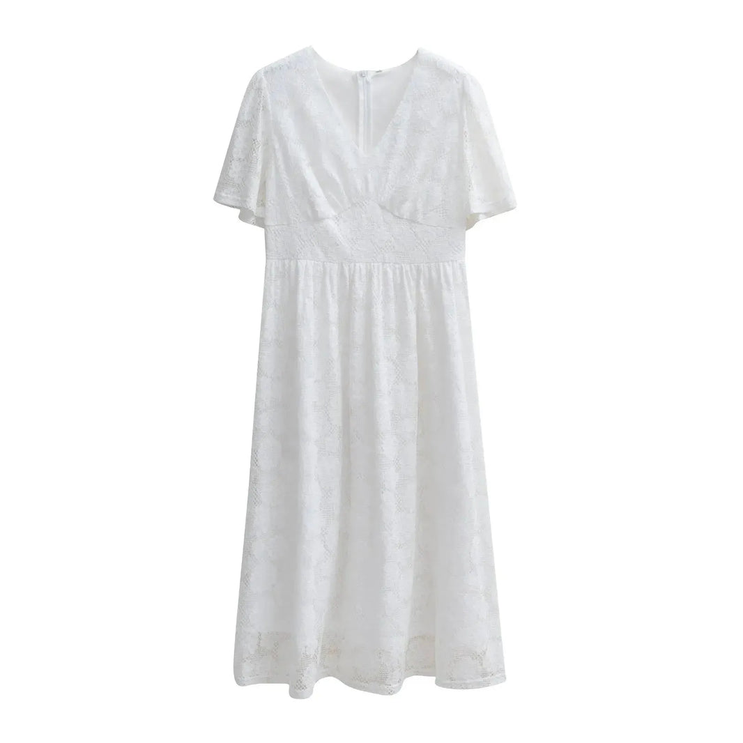 Fashion V-neck Lace Dress Summer Elegant Short Sleeve Long Dresses For Women - EX-STOCK CANADA