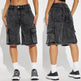 Fashion Street Washed Frayed Hem Women's Denim Straight Short Pants Black Jeans shorts for women - EX-STOCK Canada
