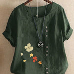 Casual Summer Beach Cotton And Linen Printed Elegant Short Sleeve blouse Top Women - EX-STOCK Canada