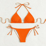 Pure Color Tied Halter Bikini Swimsuit - EX-STOCK CANADA