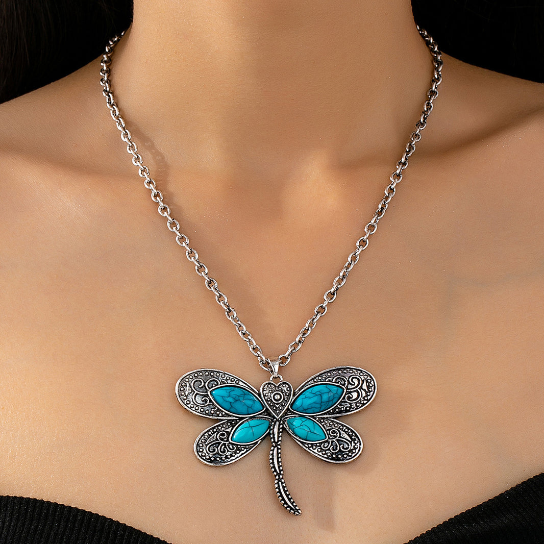 Fashionable Light Luxury Dragonfly Turquoise Pendant Necklace EX-STOCK Canada 
