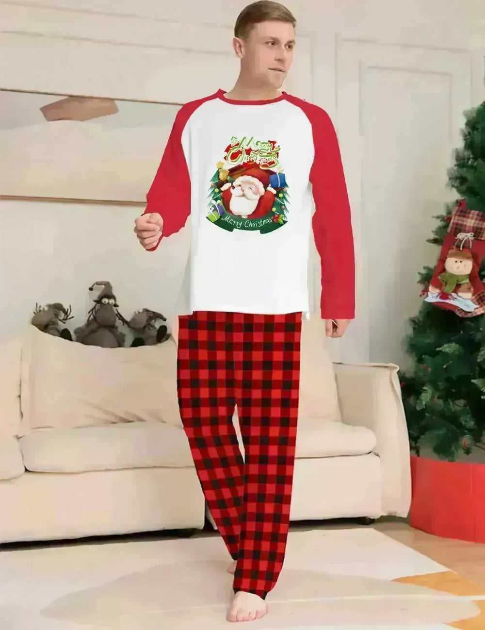 Christmas Parent-Child Clothes Set Long Sleeve T-Shirt Plaid Pants Family Matching Pajamas - EX-STOCK CANADA