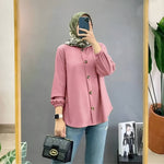Muslim Ice Silk Wrinkle Stand-up Collar Literary Vintage Cardigan Loose Shirt Women - EX-STOCK Canada