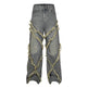 Wash Distressed Stitching Baggy Jeans Pant With Whiskers Same Style For Men And Women - EX-STOCK Canada