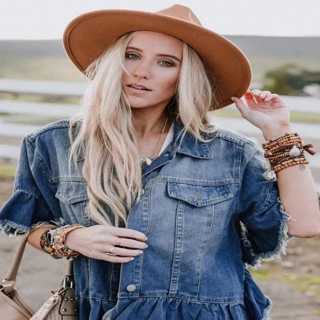 Ruffled Short Sleeves Tops For Women Loose Denim Jacket - EX-STOCK CANADA