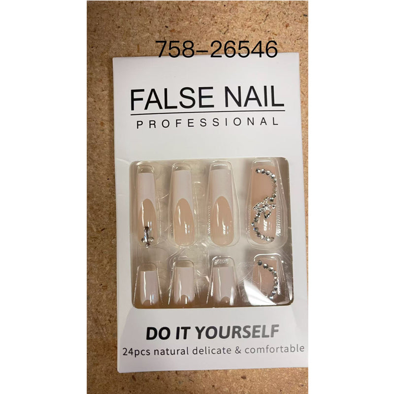 24 PCS White Flower Diamond Butterfly Nail Art, Long Length Long Water Pipe Fake Nails,Square Head Nail Tips False Nail EX-STOCK Canada 