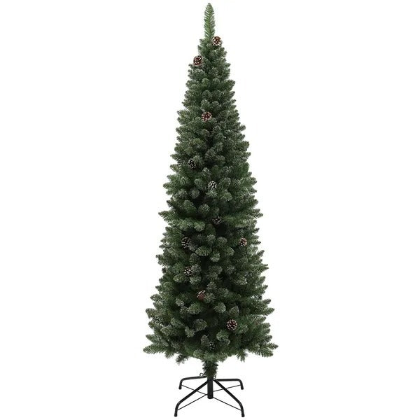 6ft Artificial Pencil Christmas Tree With 618 Branches, Pinecones, Metal Stand, Realistic Xmas Tree For Home EX-STOCK Canada 