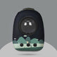 Black pet carrier with mountain design on a gray background