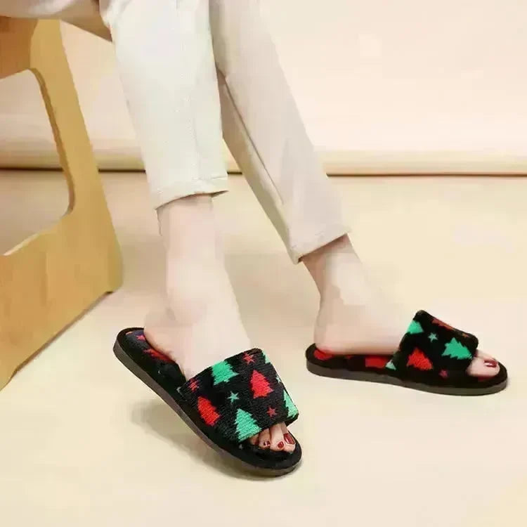 Christmas Tree Home Slippers Fashion Floor Bedroom Open-toe Plush Slippers For Women Fuzzy House Shoes - EX-STOCK CANADA