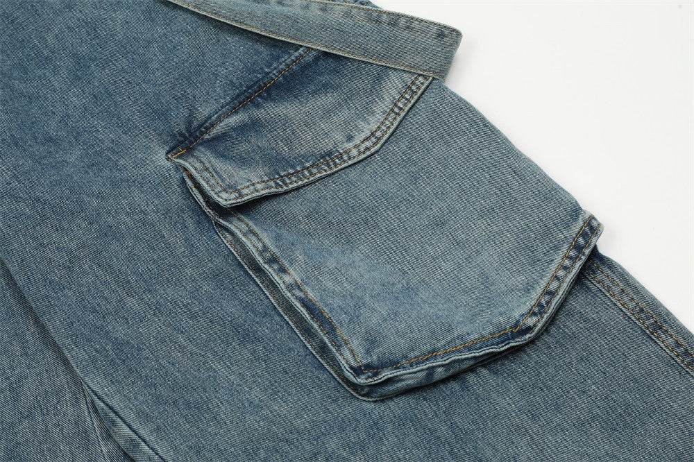Ribbon Design Multi-pocket Workwear Denim Trousers Men Jeans - EX-STOCK Canada