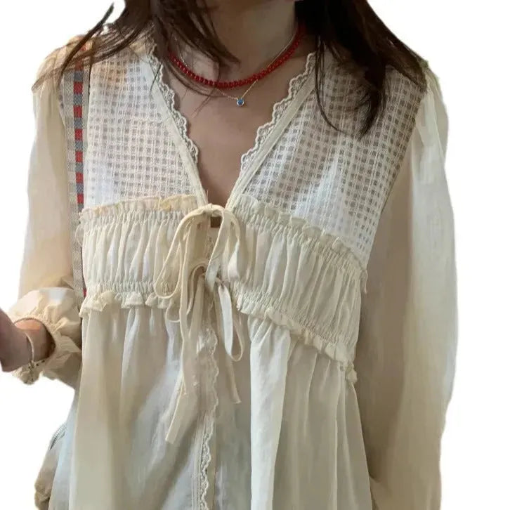 Casual Spring Summer New Retro Elegant V-neck Linen everyday blouse top - EX-STOCK CANADA