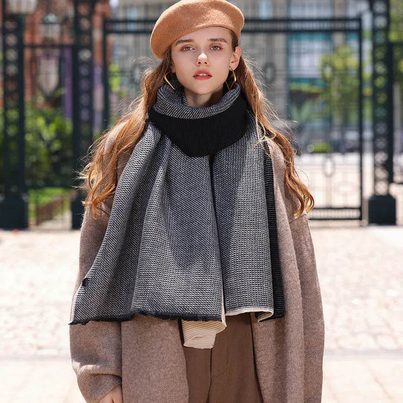 Gradient Mixed-color Scarf Winter Double-sided Wrinkled Imitation Cashmere Scarf Popular Versatile And Elegant Shawl For Women - EX-STOCK Canada