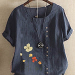 Casual Summer Beach Cotton And Linen Printed Elegant Short Sleeve blouse Top Women - EX-STOCK Canada