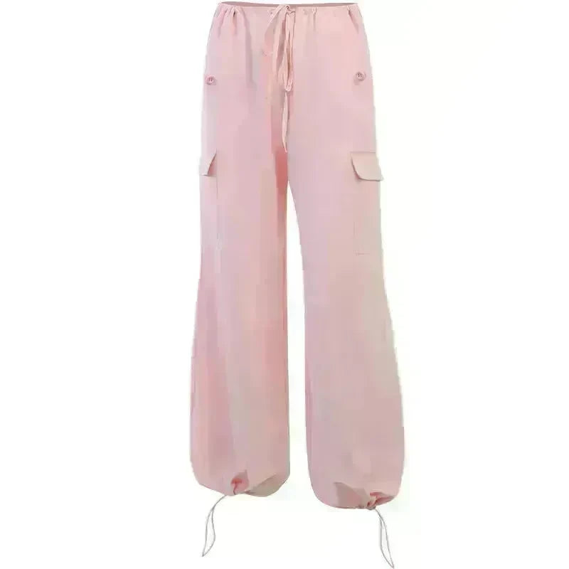 Women's Wide Leg Loose Plus Size Tether Straight Baggy Cargo Pants Women - EX-STOCK CANADA