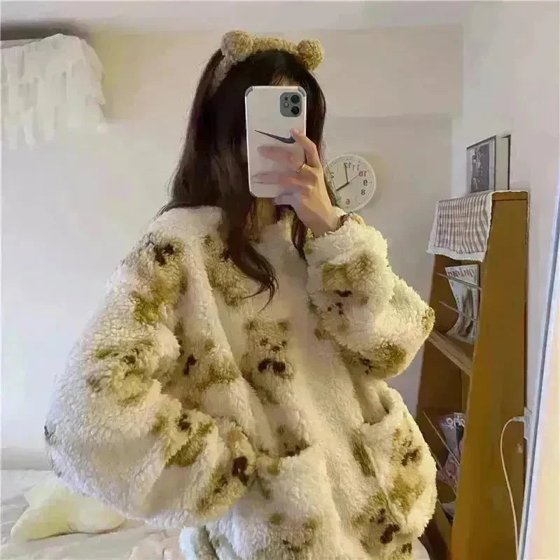 Polar Bear Fleece Winter Home Lounge wear Pajamas Set Women - EX-STOCK CANADA