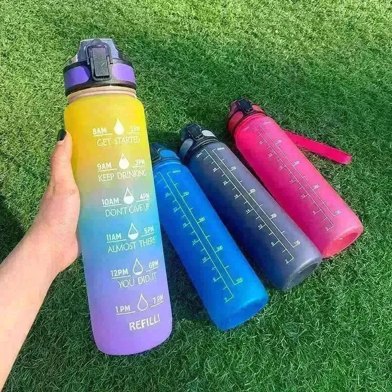 1L Tritan Water Bottle With Time Marker Bounce Cover Motivational Water Bottle Cycling Leakproof Cup For Sports Fitness Bottles - EX-STOCK CANADA
