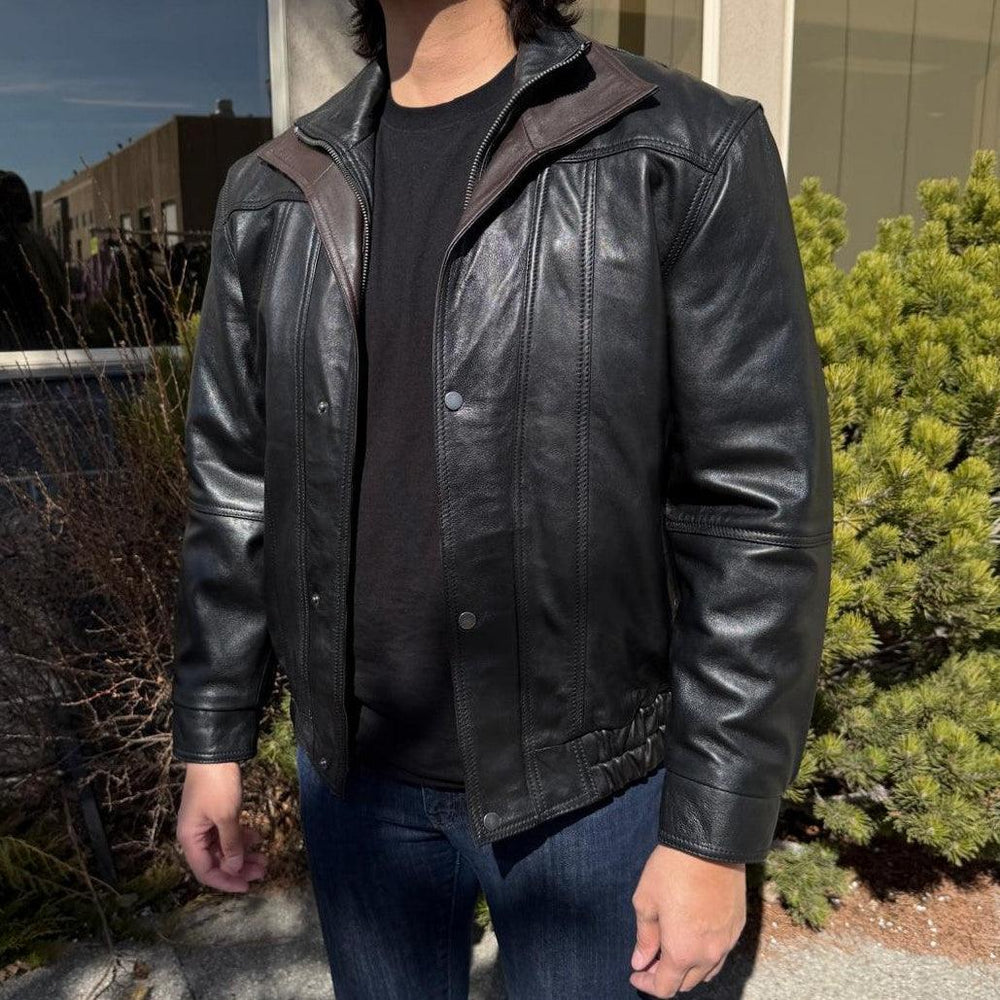BOL Men's Double Collar Leather Bomber Jacket 