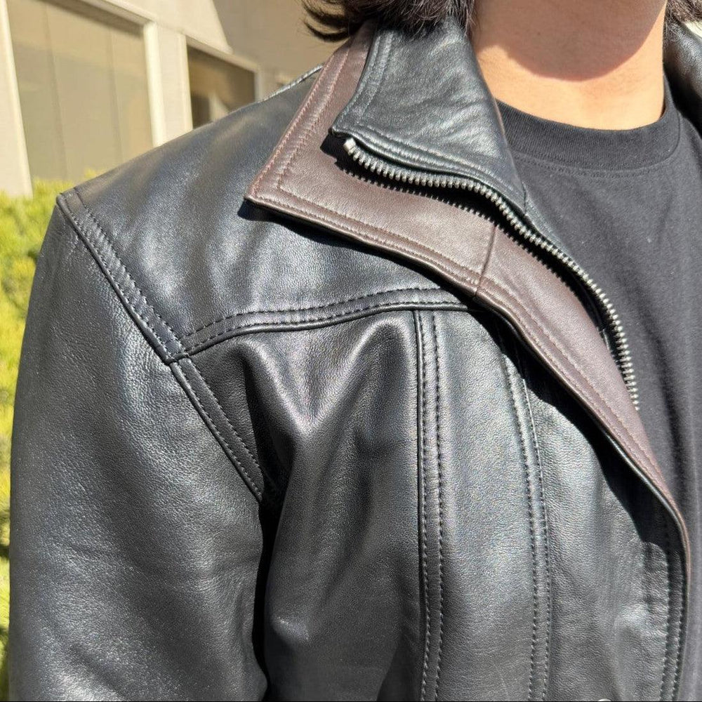 BOL Men's Double Collar Leather Bomber Jacket 