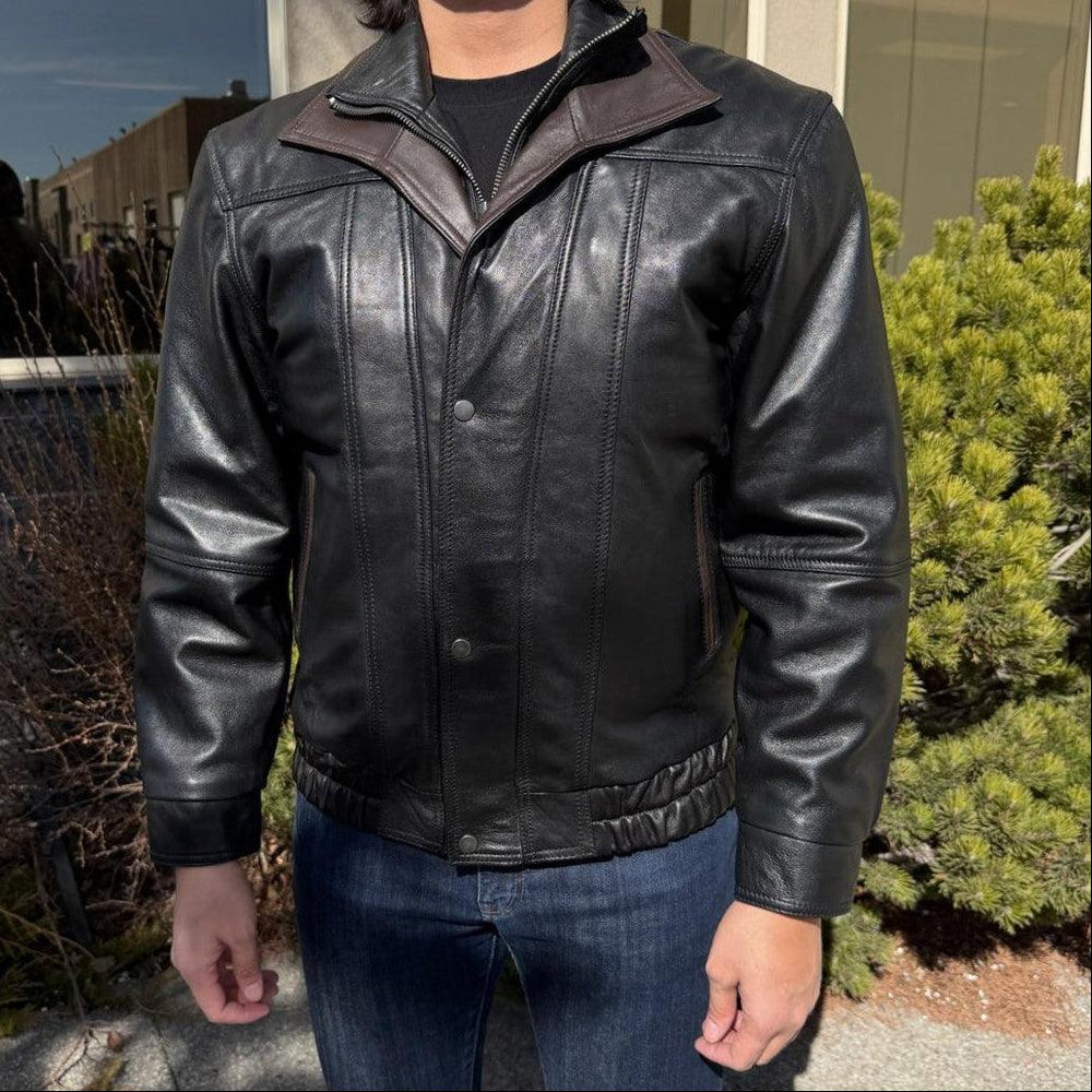 BOL Men's Double Collar Leather Bomber Jacket 