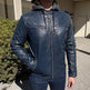 Veste en cuir pour hommes BOL avec capuche et col à pression 