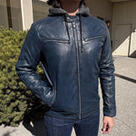 BOL Men's Hooded Snap Collar Leather Jacket