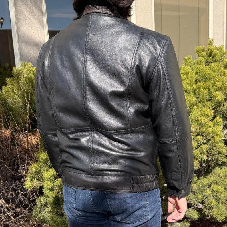 BOL Men's Double Collar Leather Bomber Jacket 