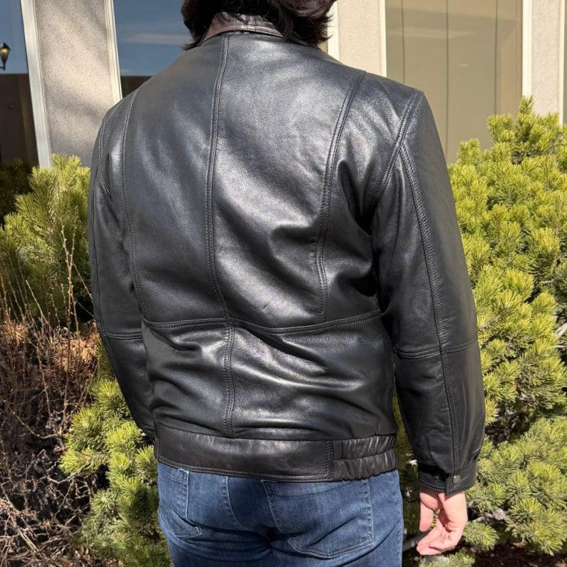 BOL Men's Double Collar Leather Bomber Jacket 