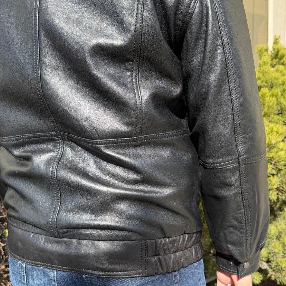 BOL Men's Double Collar Leather Bomber Jacket 