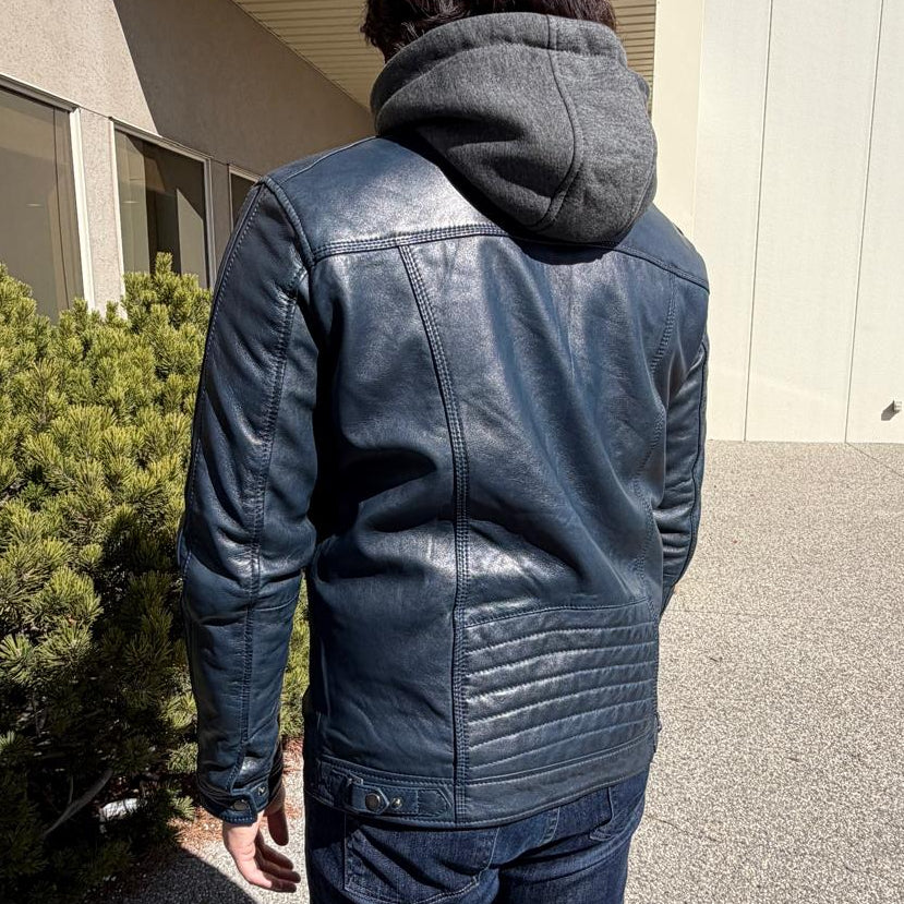 BOL Men's Hooded Snap Collar Leather Jacket 