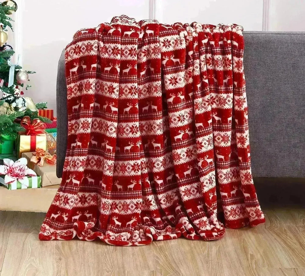 Christmas Elk Snowman Santa Claus Print Blanket Winter Double-sided Flannel Blanket For Sofa Sleeping Shawl - EX-STOCK CANADA