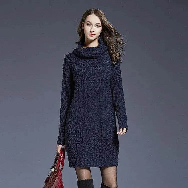 New Autumn Winter Solid Knitted Oversized Mini Turtleneck Sweater Dress - EX-STOCK Canada