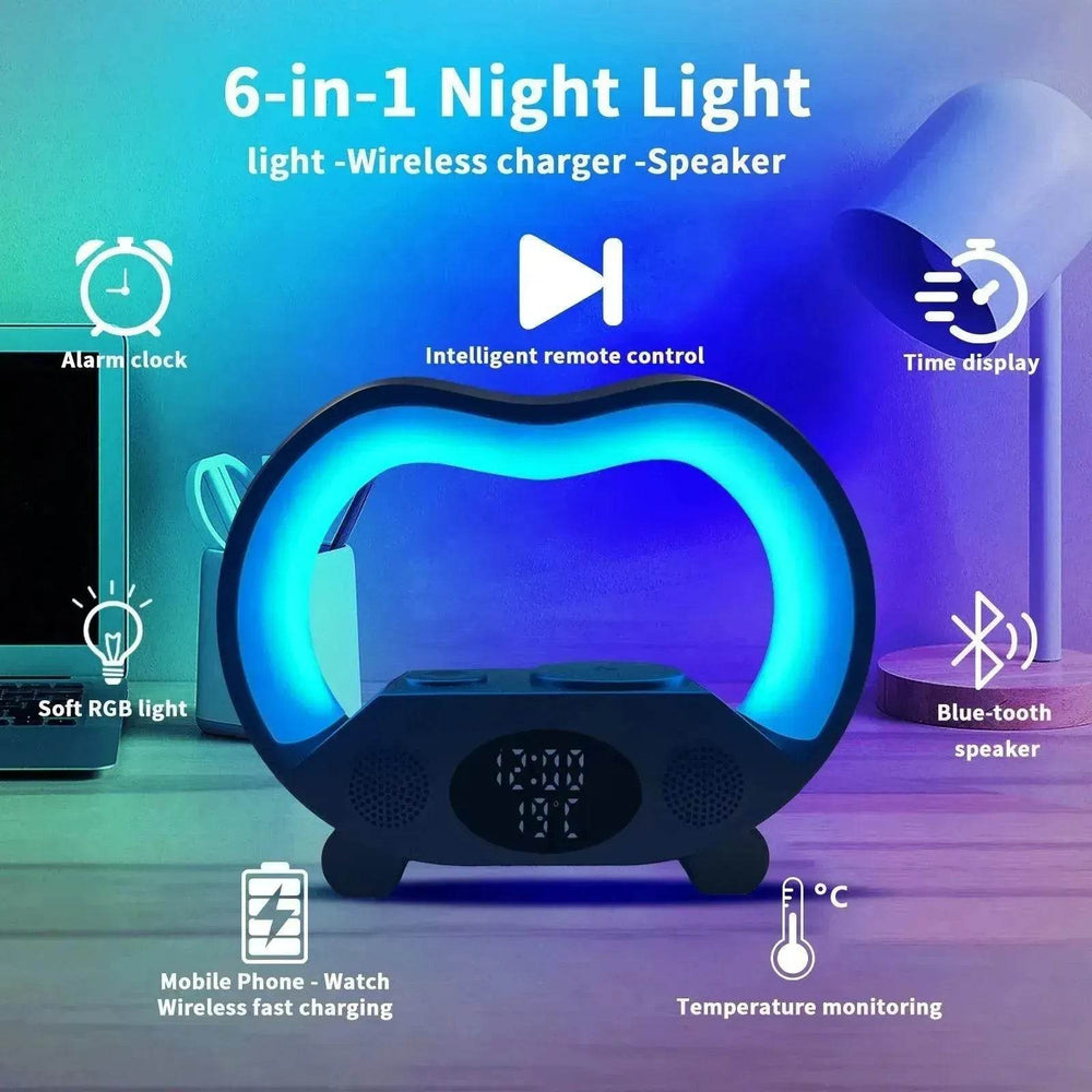 2025 New 6 In 1 Smart Remote Control Bluetooth Ambience Intelligent LED Table Lamp Multi-function Wireless Charger Night Light Bluetooth Speaker - EX-STOCK Canada