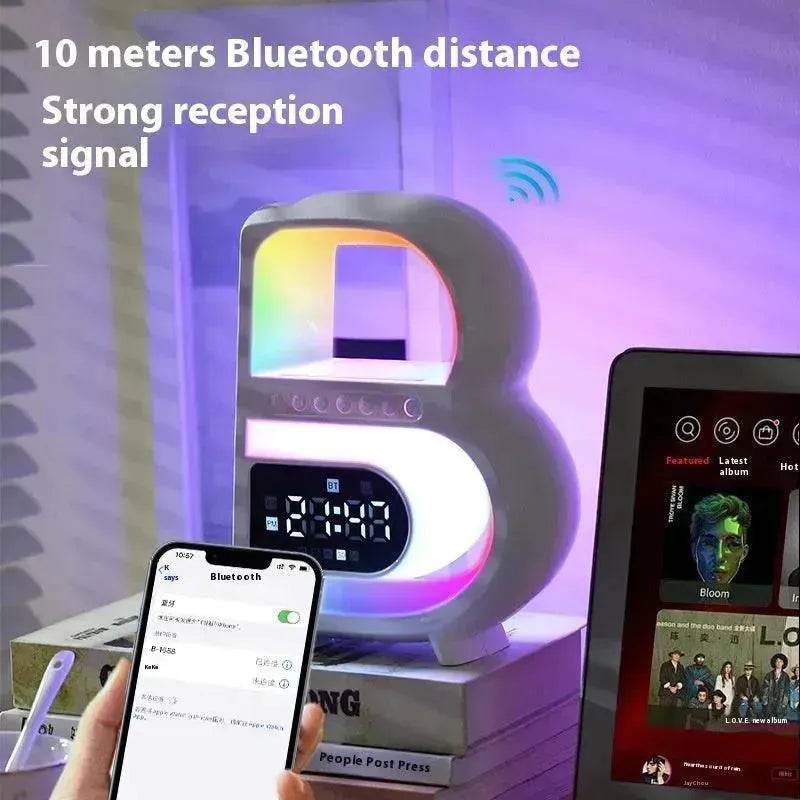 2025 New B-Shaped Portable Bluetooth Speaker Multifunctional Smart Music Rhythm LED Lighting Phone Wireless Charger TF Card AUX Input Standard Mode - EX-STOCK Canada