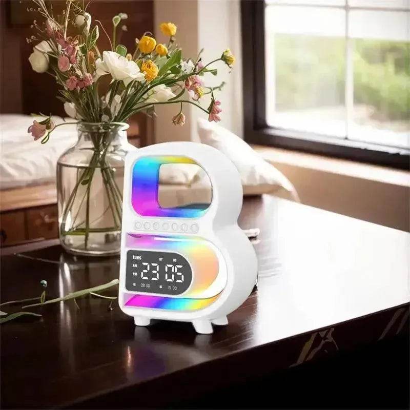 2025 New B-Shaped Portable Bluetooth Speaker Multifunctional Smart Music Rhythm LED Lighting Phone Wireless Charger TF Card AUX Input Standard Mode - EX-STOCK Canada