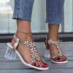 Fashion Flowers Sandals With Transparent High Square Heels Square Toe Shoes For Women - EX-STOCK Canada