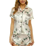 2024 Summer Satin Women Pajamas Print V-Neck Stretch Lingerie Sleepwear Casual Shorts Set Loungewear - EX-STOCK CANADA