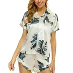 2024 Summer Satin Women Pajamas Print V-Neck Stretch Lingerie Sleepwear Casual Shorts Set Loungewear - EX-STOCK CANADA