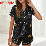 2024 Summer Satin Women Pajamas Print V-Neck Stretch Lingerie Sleepwear Casual Shorts Set Loungewear - EX-STOCK CANADA