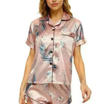2024 Summer Satin Women Pajamas Print V-Neck Stretch Lingerie Sleepwear Casual Shorts Set Loungewear - EX-STOCK CANADA