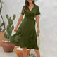 2024 Summer Solid Color Long Short Sleeve V-neck High Waist Tied Midi Dress - EX-STOCK CANADA