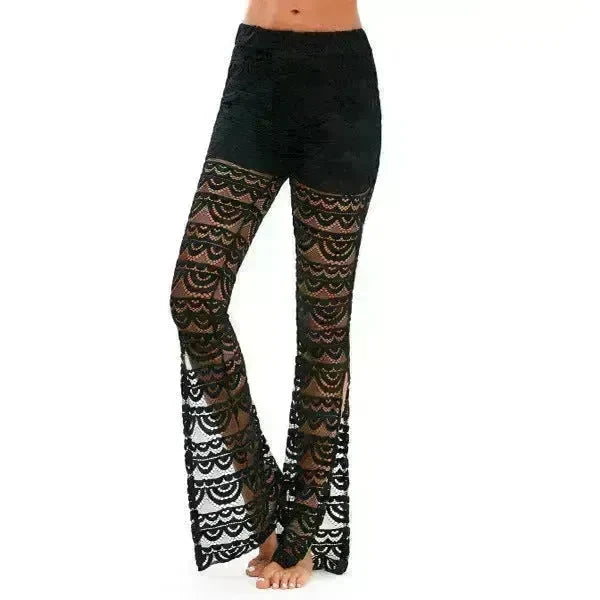 Summer Women Elegant Patchwork Sheer Pants Sexy Lace Trouser Pantalon Party Clubwear - EX-STOCK CANADA