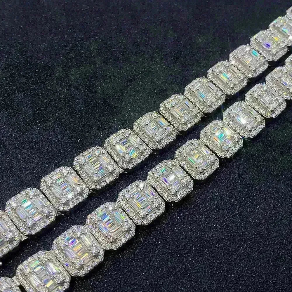 S925 Silver Inlay Rectangular Moissanite Diamond Cuban Link Chain - EX-STOCK CANADA