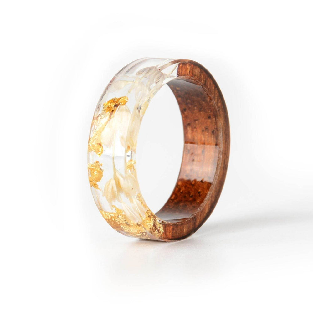 Handmade DIY romantic dry flower Real wood resin ring gold / silver paper inside ring women wedding party ring gifts for the lover - EX-STOCK Canada