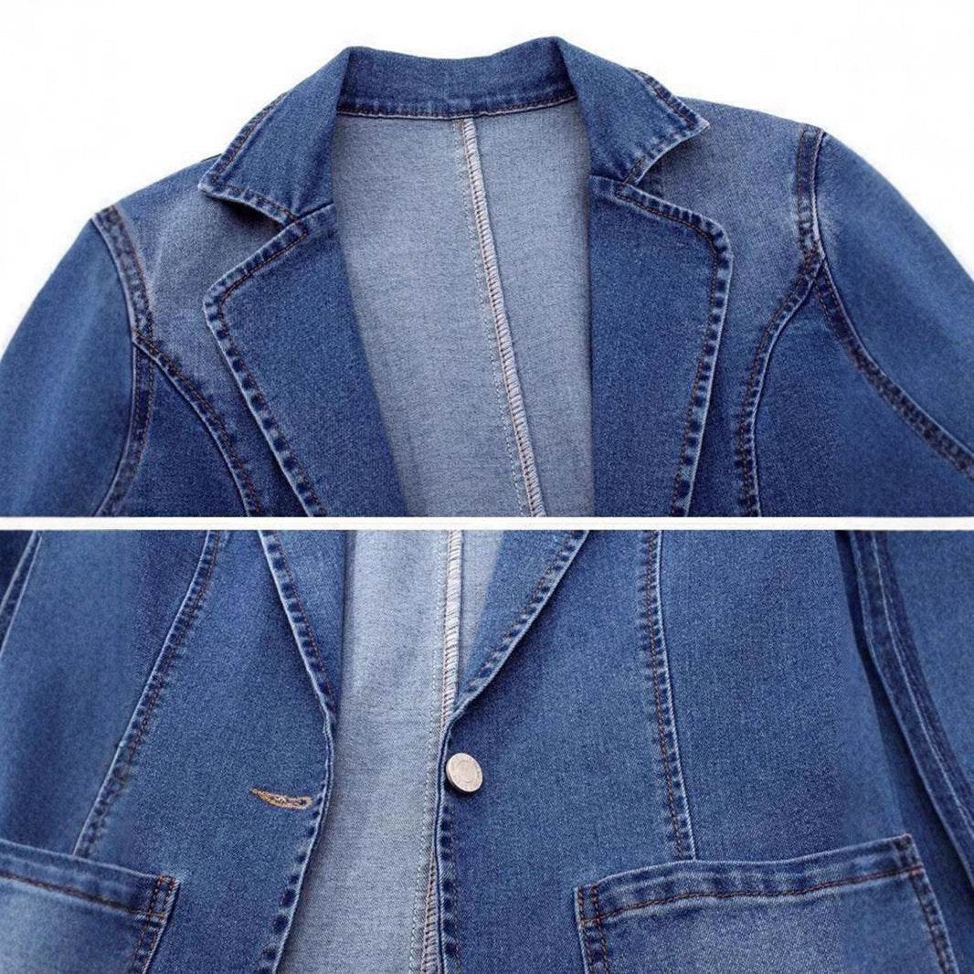Spring And Autumn New Denim Jacket For Women, Slim Fit, Suit Collar, Solid Color Cardigan, One Button Top, Trendy EX-STOCK Canada 