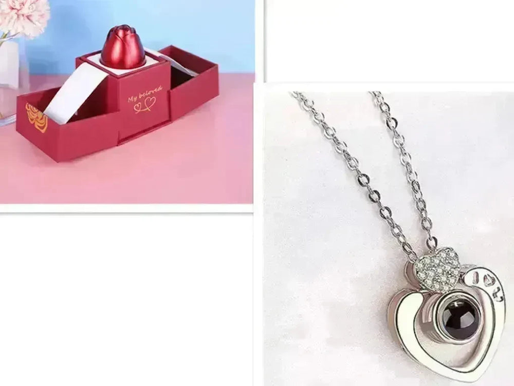 Hot Valentine's Day Gifts Metal Rose Jewelry Gift Box Necklace For Wedding Girlfriend Necklace Gifts - EX-STOCK CANADA