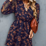 Casual V-neck Elegant Summer Spring Long Sleeve Chiffon Floral mini Dress - EX-STOCK CANADA
